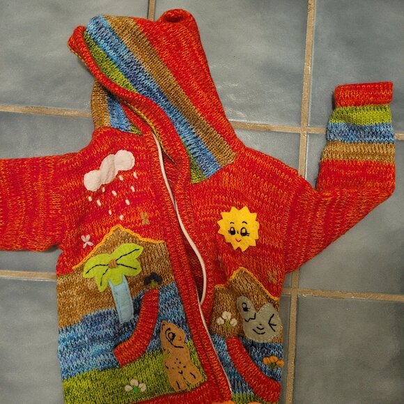 American South Side kids sweater, animal print. Zippered, hood. - Picture 1 of 13